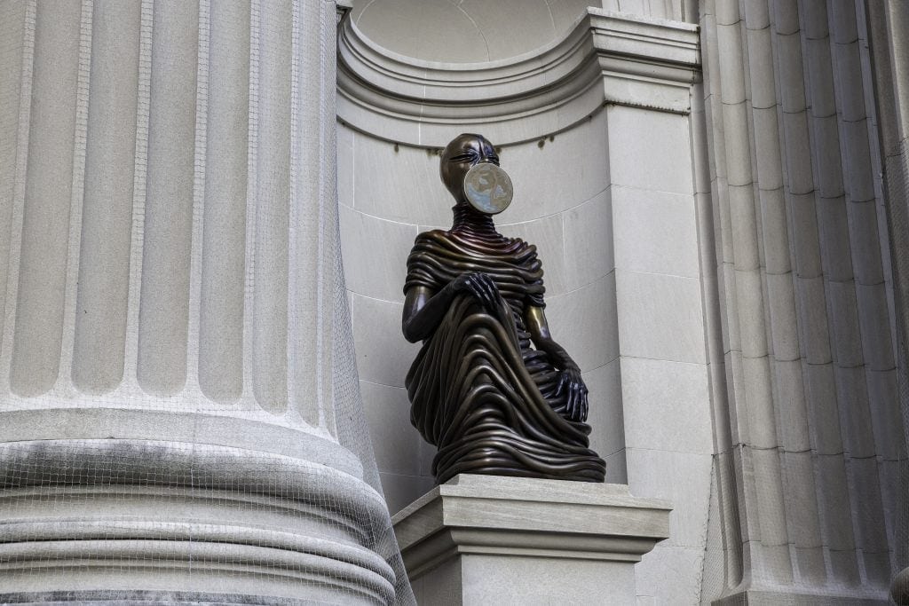 Installation view of The Seated I, 2019 for The Facade Commission: Wangechi Mutu, TheNewOnes, will free Us, 2019.