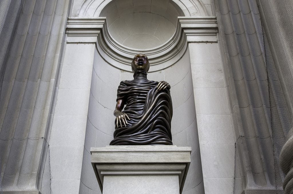 Installation view of The Seated III, 2019 for The Facade Commission: Wangechi Mutu, The NewOnes, will free Us, 2019.