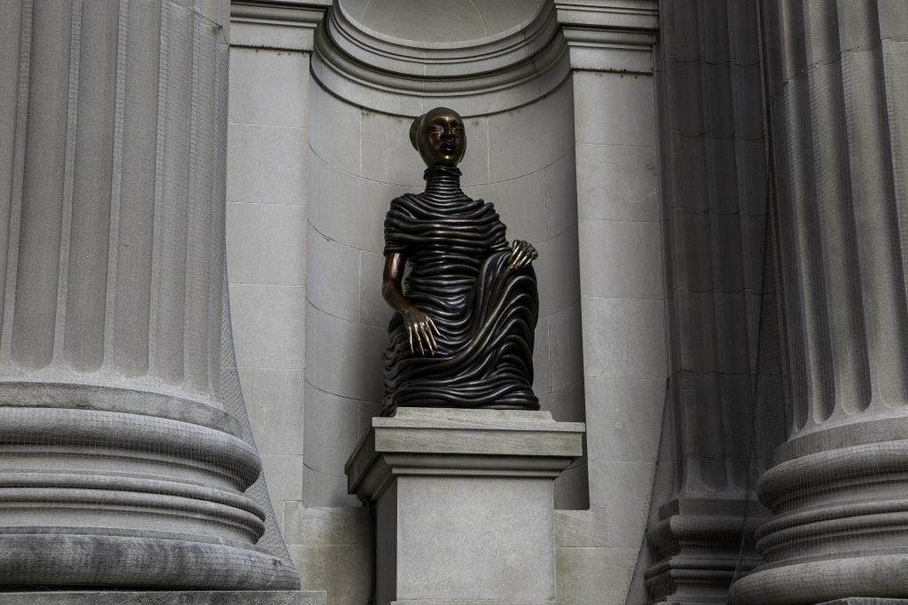 Installation view of The Seated III, 2019 for The Facade Commission: Wangechi Mutu, The NewOnes, will free Us, 2019.