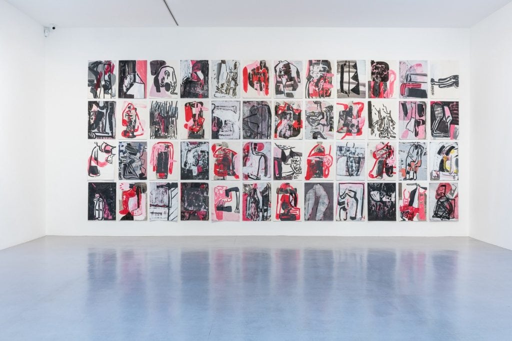 Amy Sillman "Pink Drawings," 2015-16 Acrylic, charcoal, and ink on paper 76 x 57 cm each Photo credit: Damian Griffiths