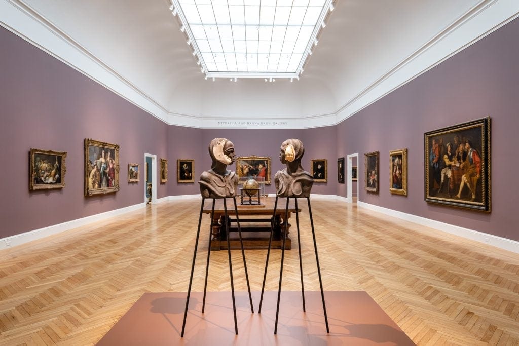 Installation view from "Wangechi Mutu: I Am Speaking, Are You Listening" at the Legion of Honor Museum in San Francisco.