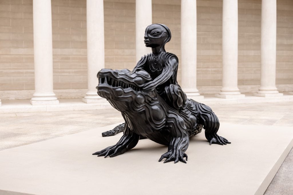 "Wangechi Mutu: I Am Speaking, Are You Listening" installation in the Court of Honor at the Legion of Honor Museum in San Francisco.