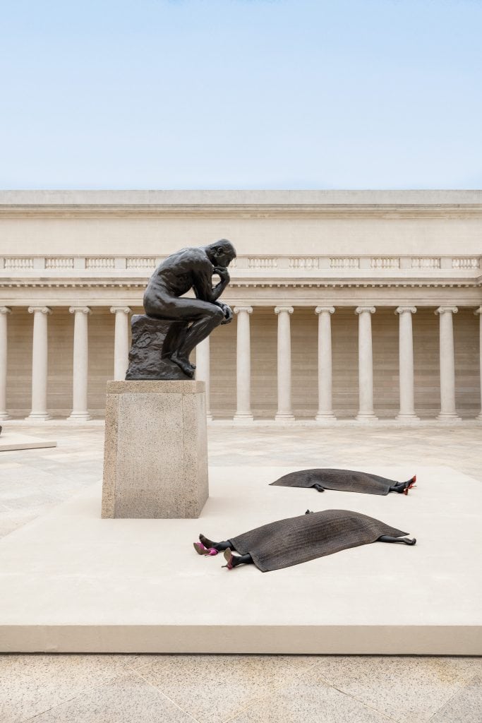 Installation view from Wangechi Mutu: I Am Speaking, Are You Listening?, Legion of Honor, San Francisco, 2021.