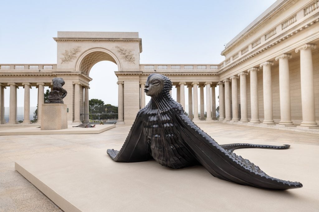 Installation view from Wangechi Mutu: I Am Speaking, Are You Listening?, Legion of Honor, San Francisco, 2021.
