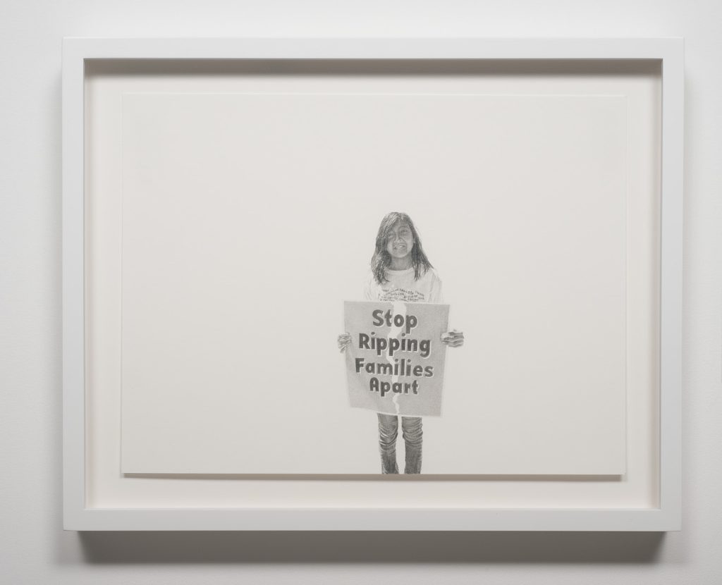 Andrea Bowers, Study from May Day March, Los Angeles 2010 (Stop Ripping Families Apart), 2010, Graphite on paper, 14 1/2” x 11 1/2”
