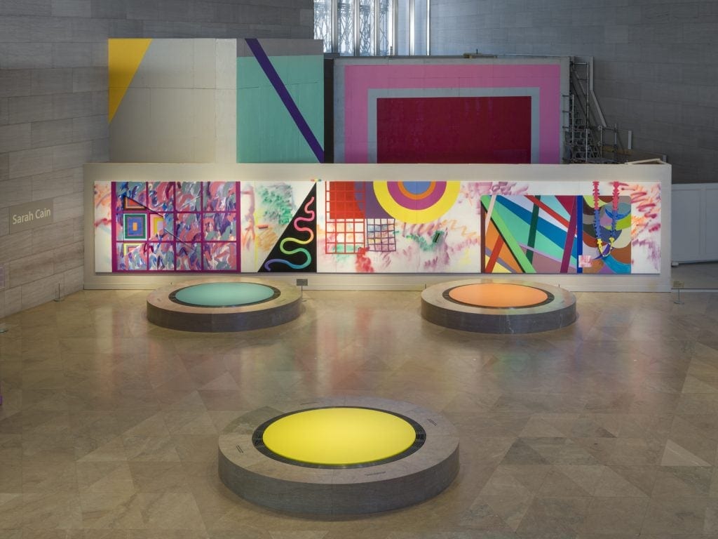 Installation view, Sarah Cain: My favorite season is the fall of the patriarchy