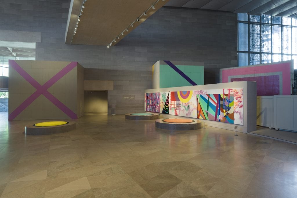 Installation view, Sarah Cain: My favorite season is the fall of the patriarchy