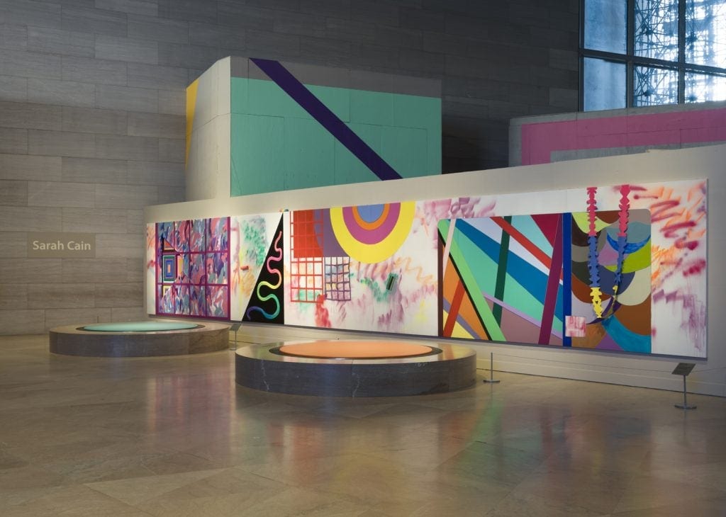 Installation view, Sarah Cain: My favorite season is the fall of the patriarchy