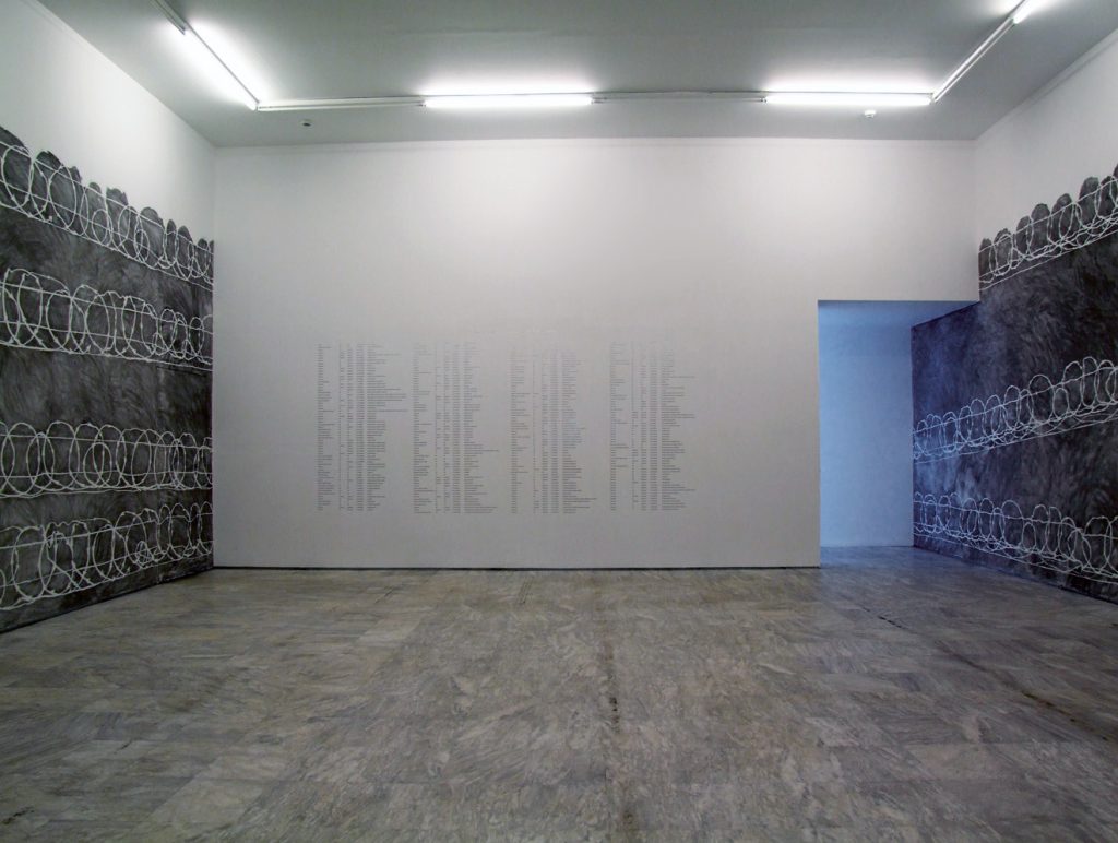 Andrea Bowers, Ni Una Muerte Mas, 2011, Installation view, National Museum of Contemporary Art, Athens