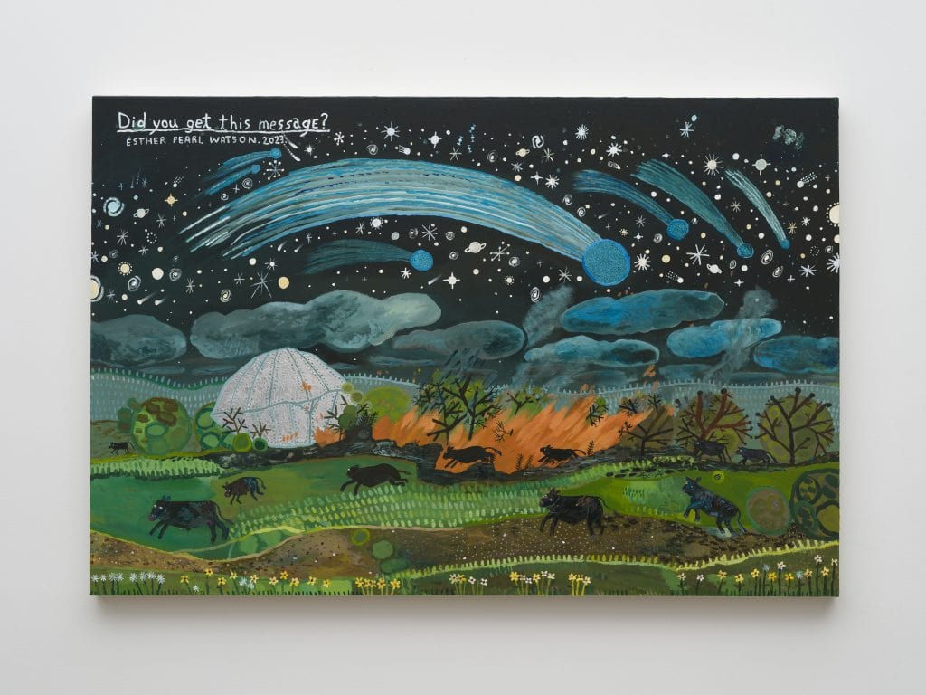 This image illustrates a divnk to the exhibition titled Esther Pearl Watson