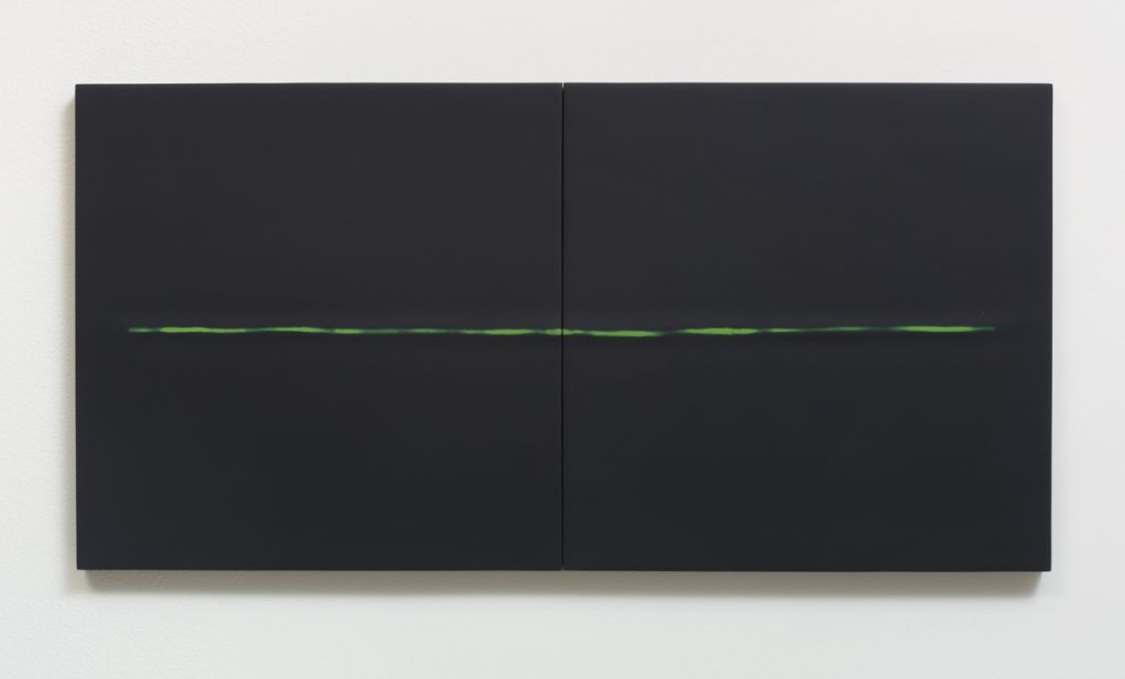 Lies Kraal, 16-7, 2016, Acrylic on hardboard panels, 15" H x 30" W (38.1 cm H x 76.2 cm W) (diptych), Photo cred: Robert Wedemeyer