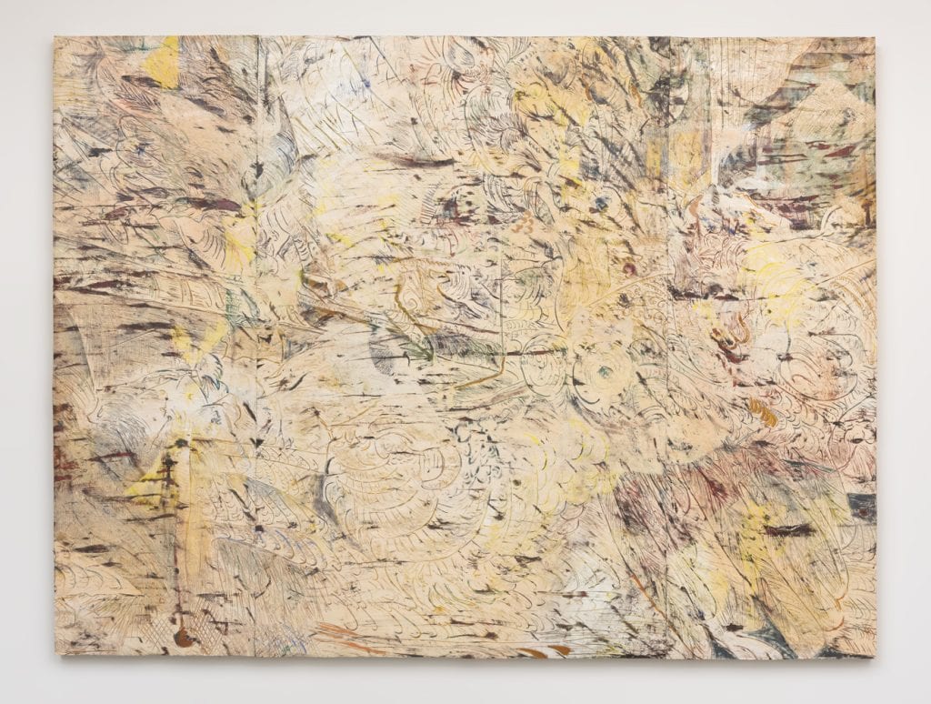 Angel Otero, Not Awake, Not Asleep, but Suspended Out of Light, 2016, Oil paint and fabric collaged on canvas, 72 " H x 96" W x 2.50" D (182.88 cm H x 243.84 cm W x 6.35 cm D), Photo cred: Robert Wedemeyer