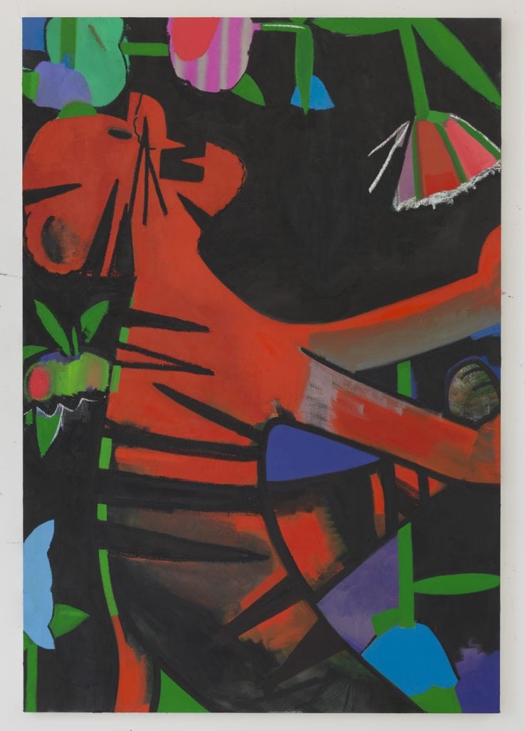 Ellen Berkenblit, Ivy, 2015, Oil, charcoal and paint stick on linen, 67" H x 46" W, Photo cred: Adam Reich