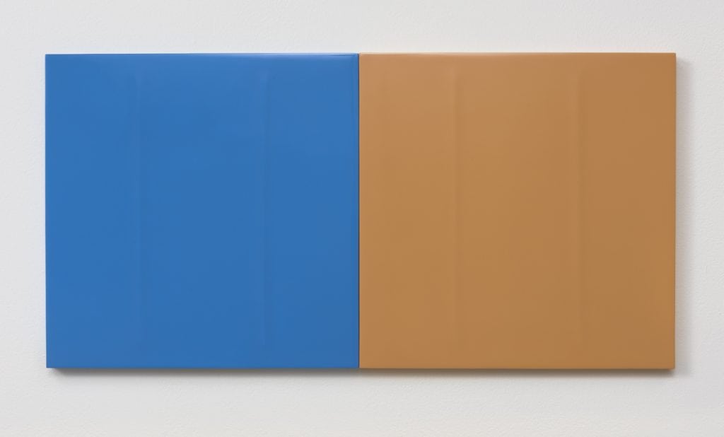 Lies Kraal, 16-5, 2016, Acrylic on hard board panels, 15" H x 30" W (38.1 cm H x 76.2 cm W) (diptych), Photo cred: Robert Wedemeyer