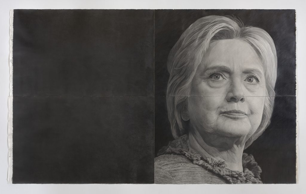 Karl Haendel, "Hillary Clinton," detail, 2016, Pencil on paper, speaker and audio recording, 103" H x 171" W (261.62cm H x 434.34cm W), Photo credit: Robert Wedemeyer