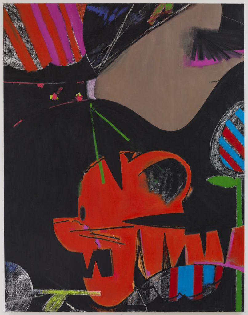 Ellen Berkenblit, Gaumauve, 2015, Oil and paint stick on linen, 92" H x 76" W, Photo cred: Adam Reich