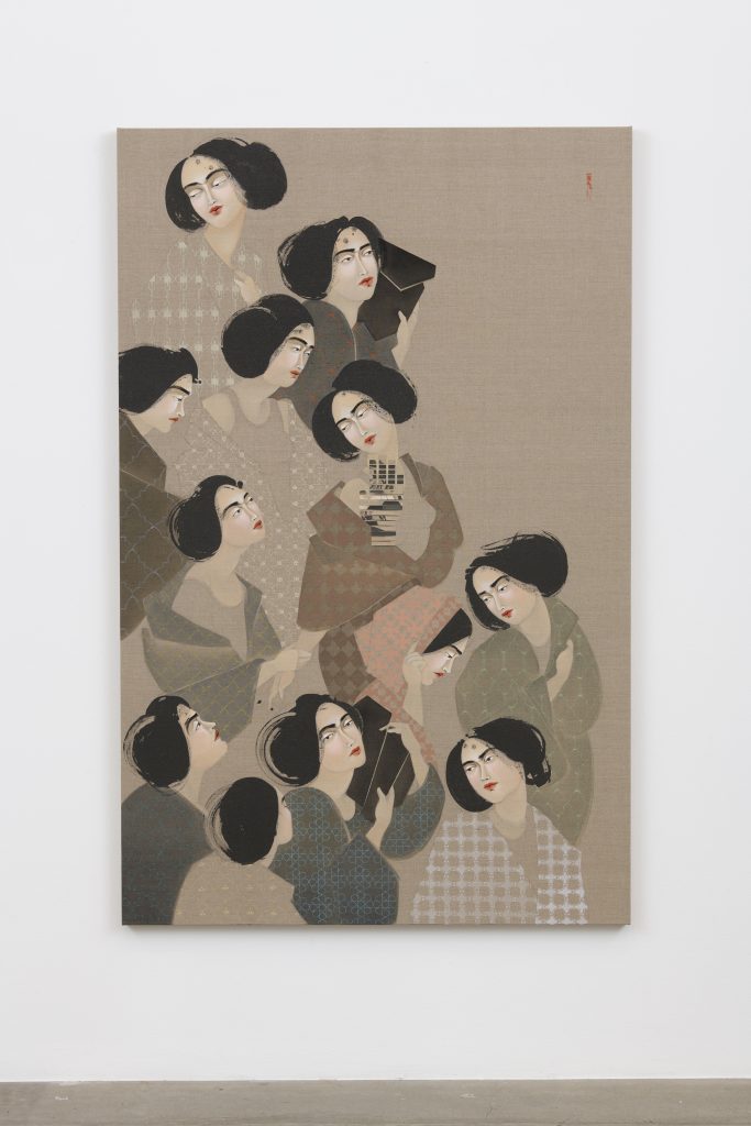 Hayv Kahraman, Bodies #1, 2018, Oil on linen, 78 x 50" [HxW] (198.12 x 127 cm)