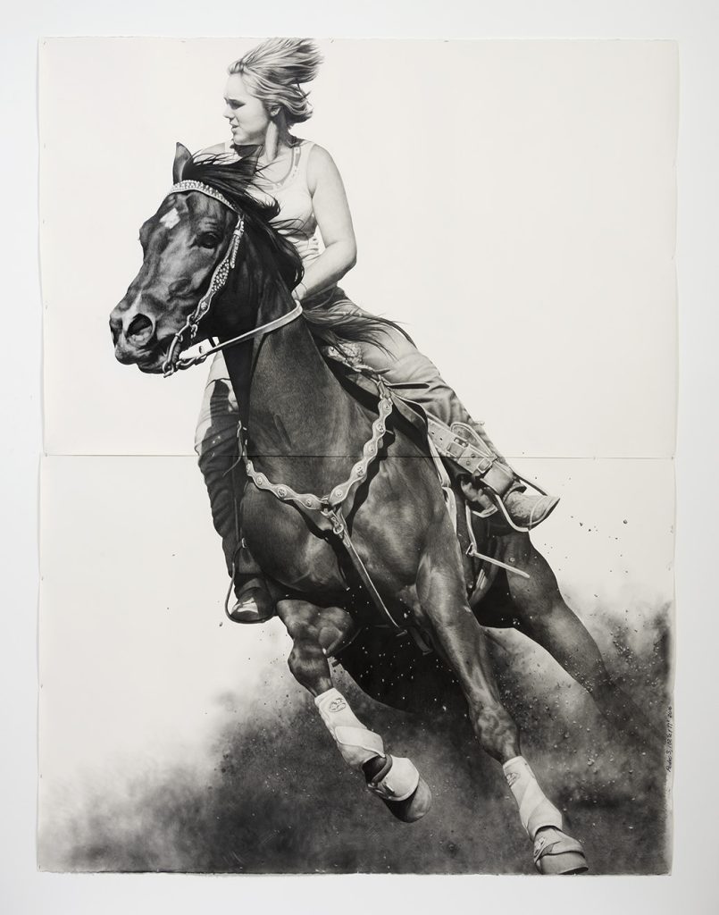 Karl Haendel, Rodeo 3, 2016, Pencil and graphite powder on paper, 102.50" H x 77" W (260.35cm H x 195.58cm W), Photo credit: Jeff McLane