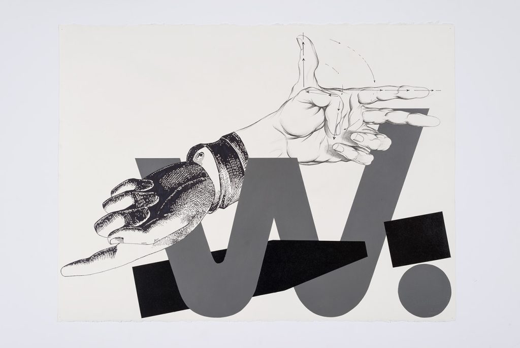 Karl Haendel, "Hands n' Things 6," detail, 2016, Pencil and enamel on paper, 22" H x 30" W (55.88cm H x 76.20cm W), Photo credit: Jeff McLane