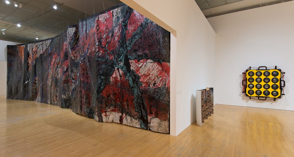 Rodney McMillian, Representation of a Landscape as a Wall, 2012, Acrylic, latex, and ink on paper, 168 x 583 3/16 in., Installation view, "Room to Live: Recent Acquisitions and Works from the Collection," The Museum of Contemporary Art, Los Angeles; Photo: Brian Forrest