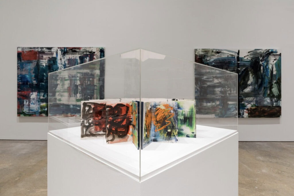 Louise Fishman Installation view, "Paper Louise Tiny Fishman Rock," 2016, Institute of Contemporary Art, University of Pennslyvania Photo credit: Constance Mensh