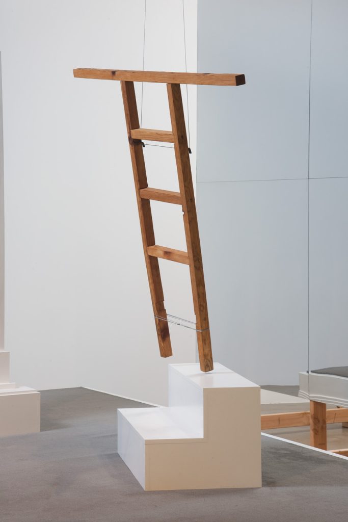 Shana Lutker, Mr. My-God, 2013, Wood, wire, 65.5" H x 48" W x 18" D (166.37 cm H x 0 cm W x 45.72 cm D) overall, Photo credit Robert Wedemeyer
