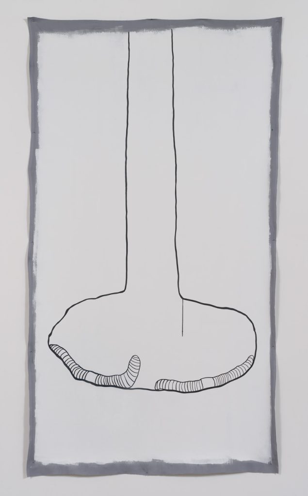 Stanya Kahn, Worms, 2014, Ink and gesso on canvas, 109.50, SVLAP Solo exhibition, April 12 - May 24, 2014; Photo credit: Robert Wedemeyer