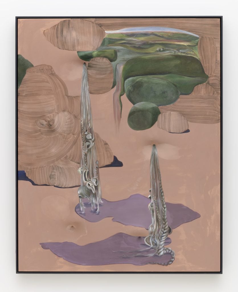 April Street “Treasure Islands #2,” 2019 Acrylic and nylon on wood panel and canvas with hand painted frame 61.25 x 49.25 x 4" [HxWxD] (155.58 x 125.1 x 10.16 cm) Inventory #STR144 Courtesy of the artist and Vielmetter Los Angeles Photo credit: Robert Wedemeyer