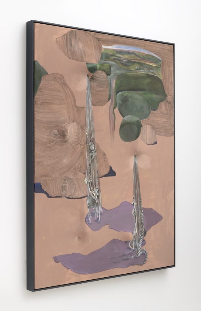April Street “Treasure Islands #2,” 2019 Acrylic and nylon on wood panel and canvas with hand painted frame 61.25 x 49.25 x 4" [HxWxD] (155.58 x 125.1 x 10.16 cm) Inventory #STR144 Courtesy of the artist and Vielmetter Los Angeles Photo credit: Robert Wedemeyer