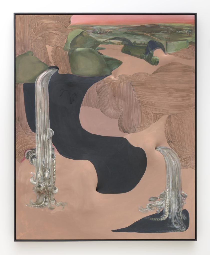 April Street “Treasure Islands #1,” 2019 Acrylic and nylon on wood panel and canvas with hand painted frame 61.25 x 49.25 x 4.5" [HxWxD] (155.58 x 125.1 x 11.43 cm) Inventory #STR148 Courtesy of the artist and Vielmetter Los Angeles Photo credit: Robert Wedemeyer Signed on verso