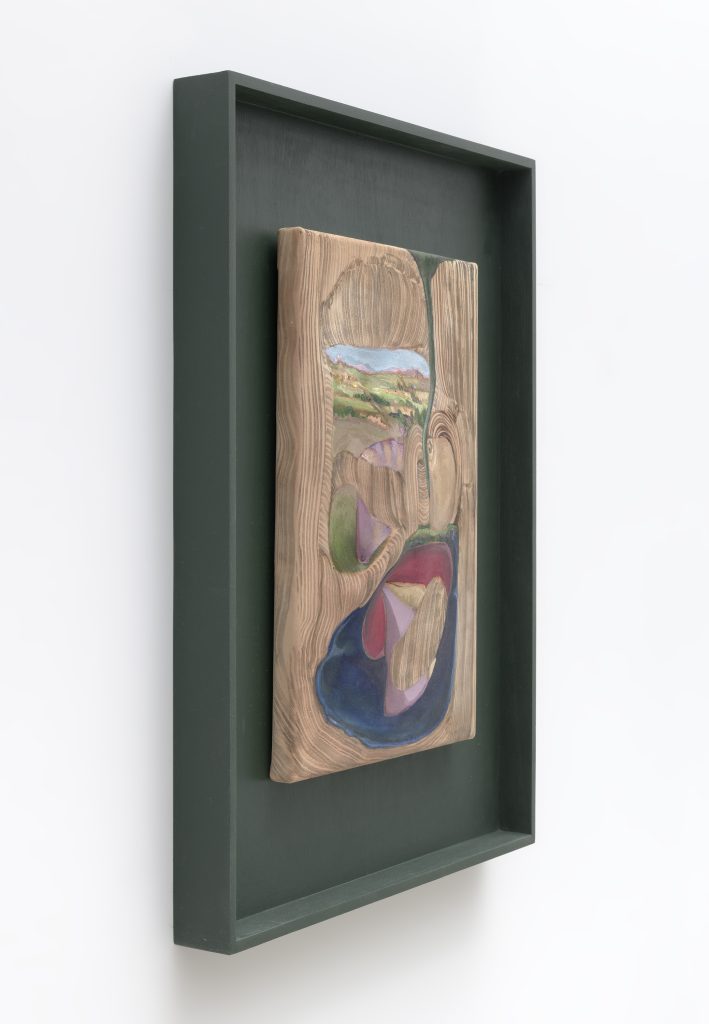April Street “View of the Lagoon,” 2019 Acrylic and nylon on wood panel and canvas with hand painted frame 18 x 15 x 1.75" [HxWxD] (45.72 x 38.1 x 4.45 cm) Inventory #STR157 Courtesy of the artist and Vielmetter Los Angeles Photo credit: Robert Wedemeyer Signed on verso