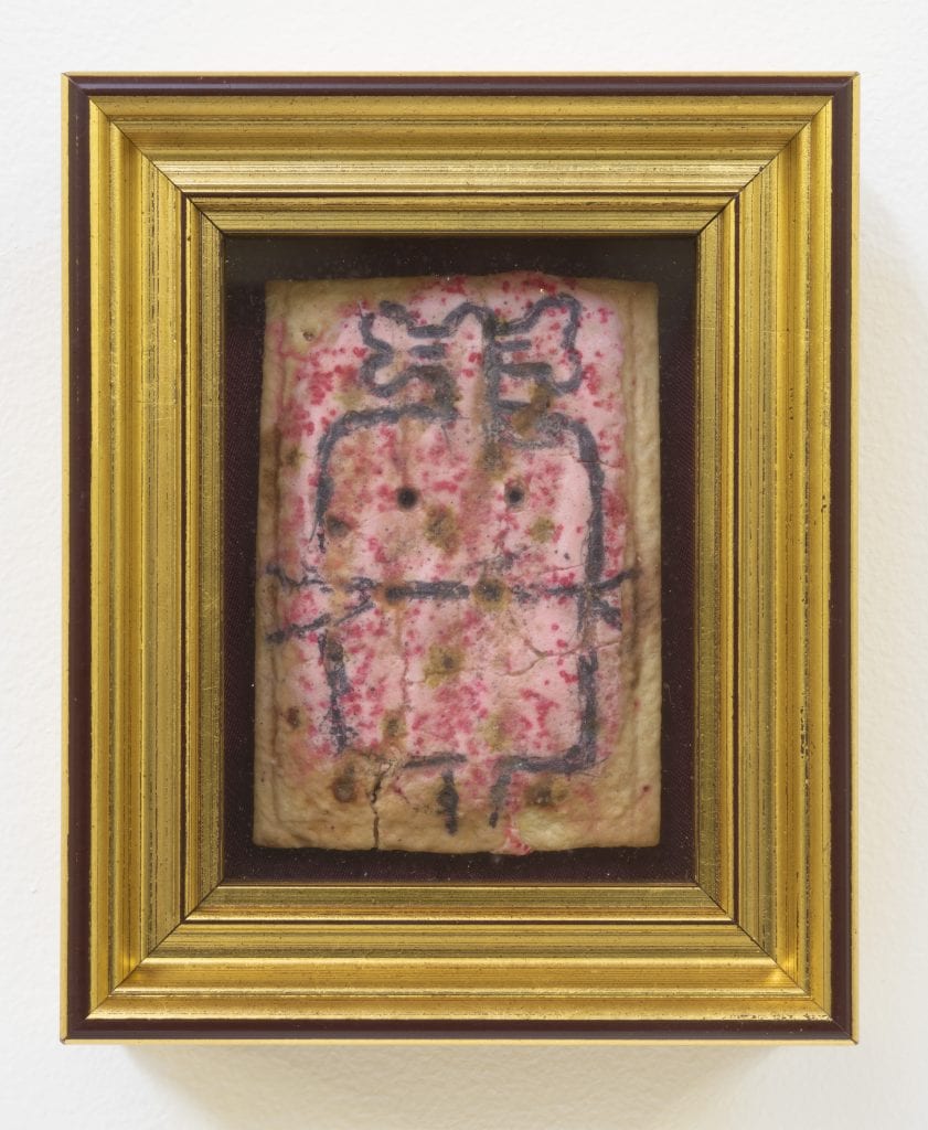 Pope.L, Poptarts, 1997 - 1998, Pencil and marker on Pop Tart, 7" H x 5.50" W x 1.75" D
