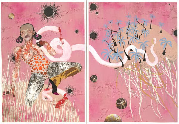 This image illustrates a link to the exhibition titled Wangechi Mutu in The New York Times