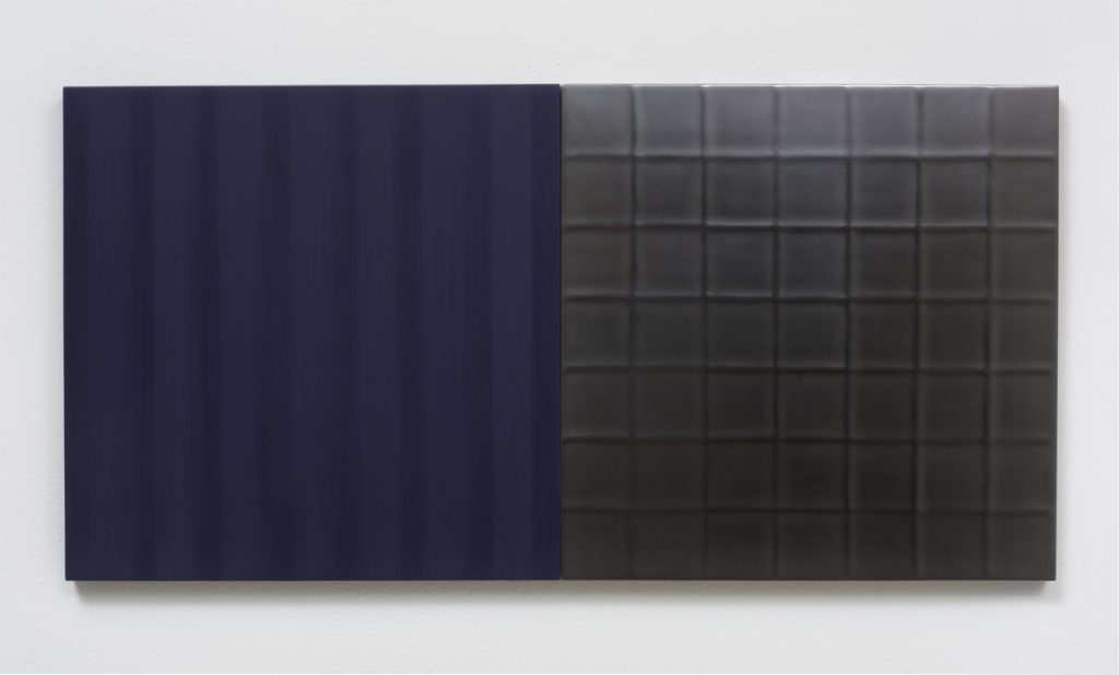 Lies Kraal, 16-8, 2016, Acrylic and graphite on hardboard panels, 15" H x 30" W (38.1 cm H x 76.2 cm W) (diptych), Photo cred: Robert Wedemeyer
