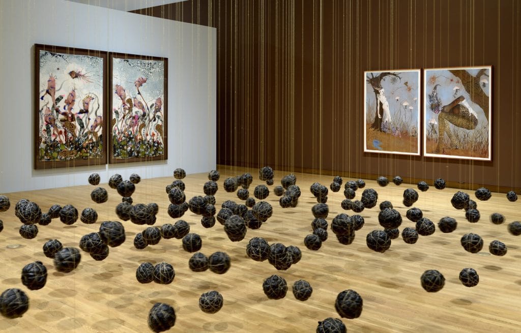 Wangechi Mutu, Installation shot of A Fantastic Journey, 2013, Courtesy of the Nasher Museum of Art at Duke University