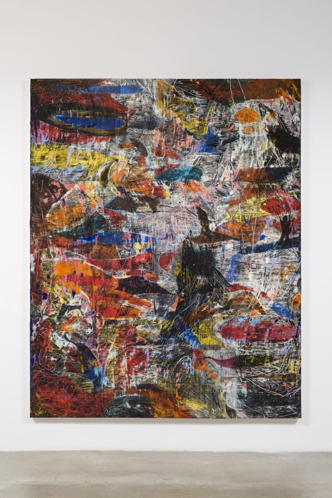 Angel Otero, Whisper's Eclipse, 2016, Oil paint and fabric collaged on canvas, 120 x 96 x 2 inches, Photo cred: Jeff McLane