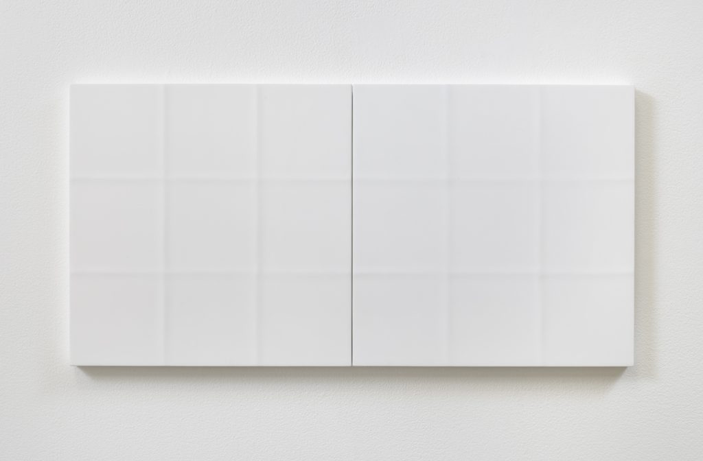 Lies Kraal, 16-2, 2016, Acrylic on hardboard panels, 15" H x 30" W (38.1 cm H x 76.2 cm W) (diptych), Photo cred: Robert Wedemeyer