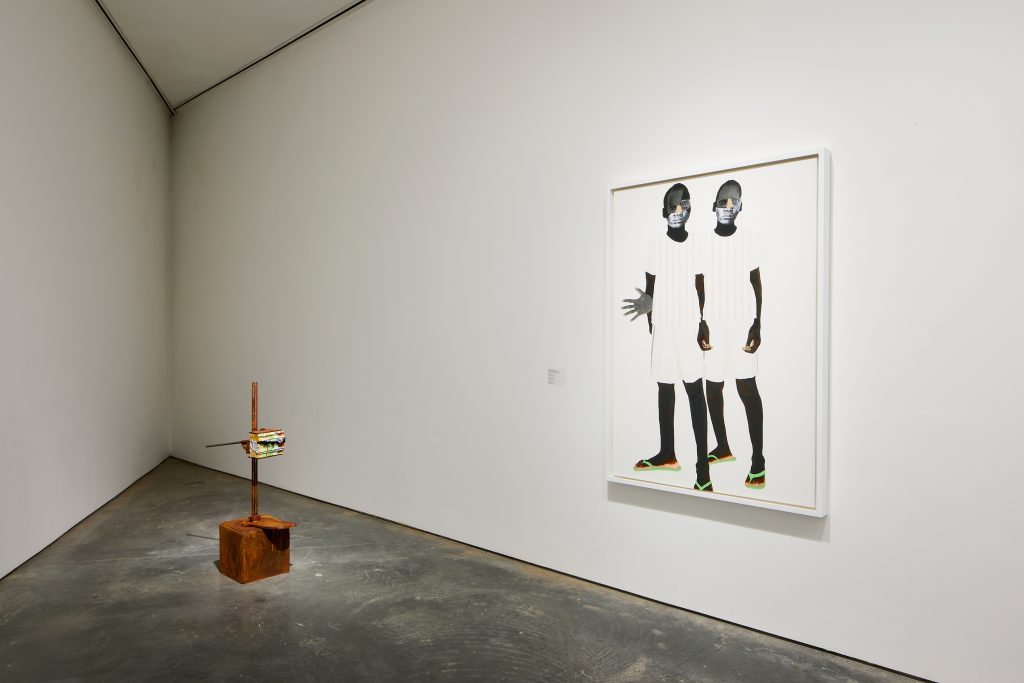 This image illustrates a link to the exhibition titled Deborah Roberts in Hyperallergic