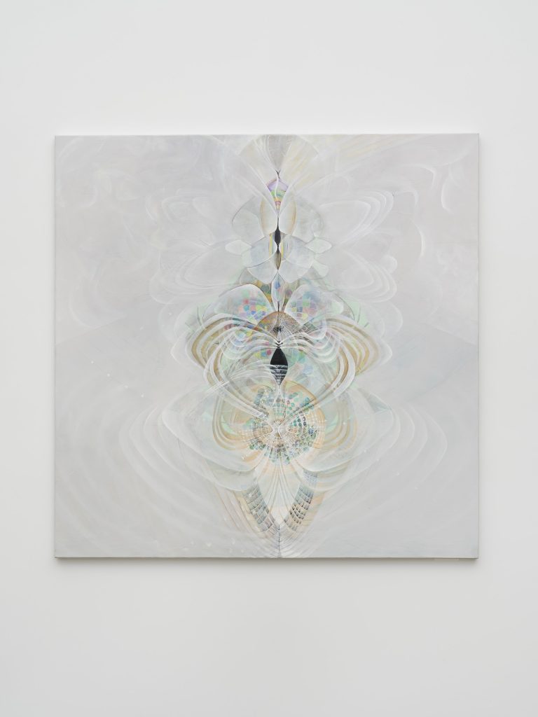 This image depicts an artwork by Amy Myers titled "A Hydromelodic Event." This artwork was created in 2023 and measures 60" x 60" [HxW] (152.4 x 152.4 cm). Its medium is Oil on canvas.