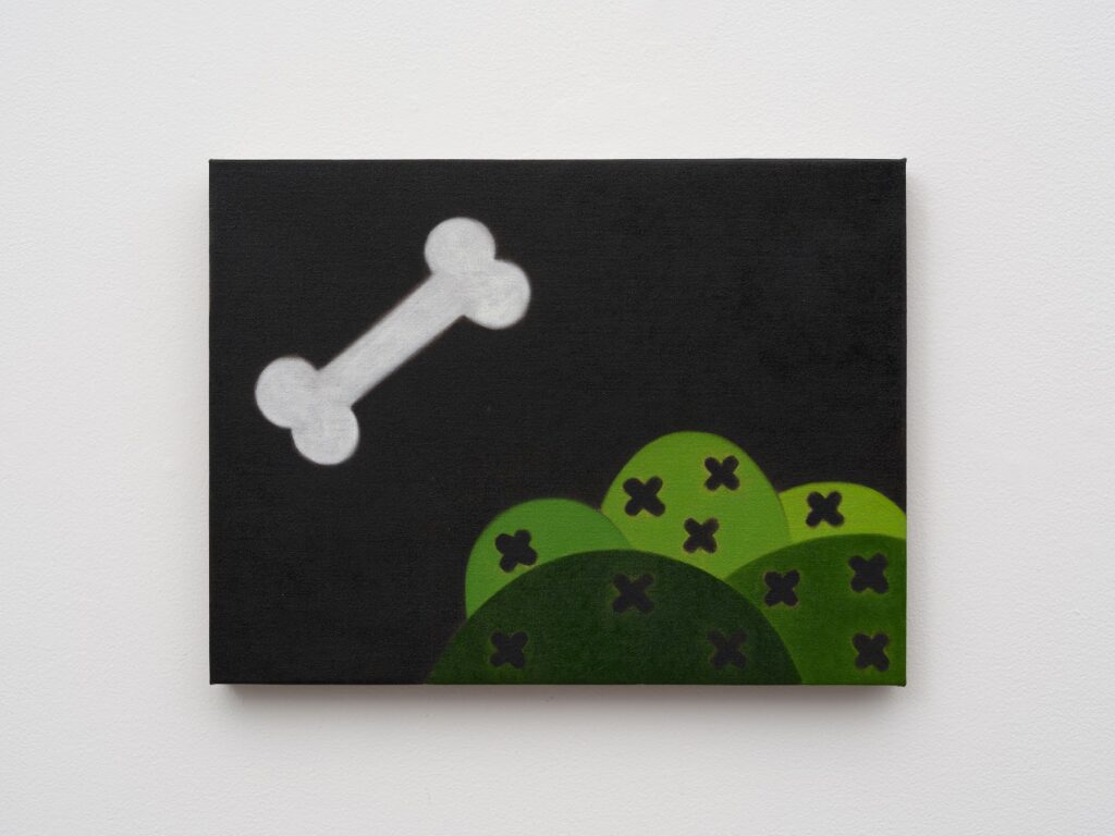 This image depicts an artwork by Math Bass titled "Moon Bone." This artwork was created in 2024 and measures 12" x 16" [HxW] (30.48 x 40.64 cm). Its medium is Oil on linen.