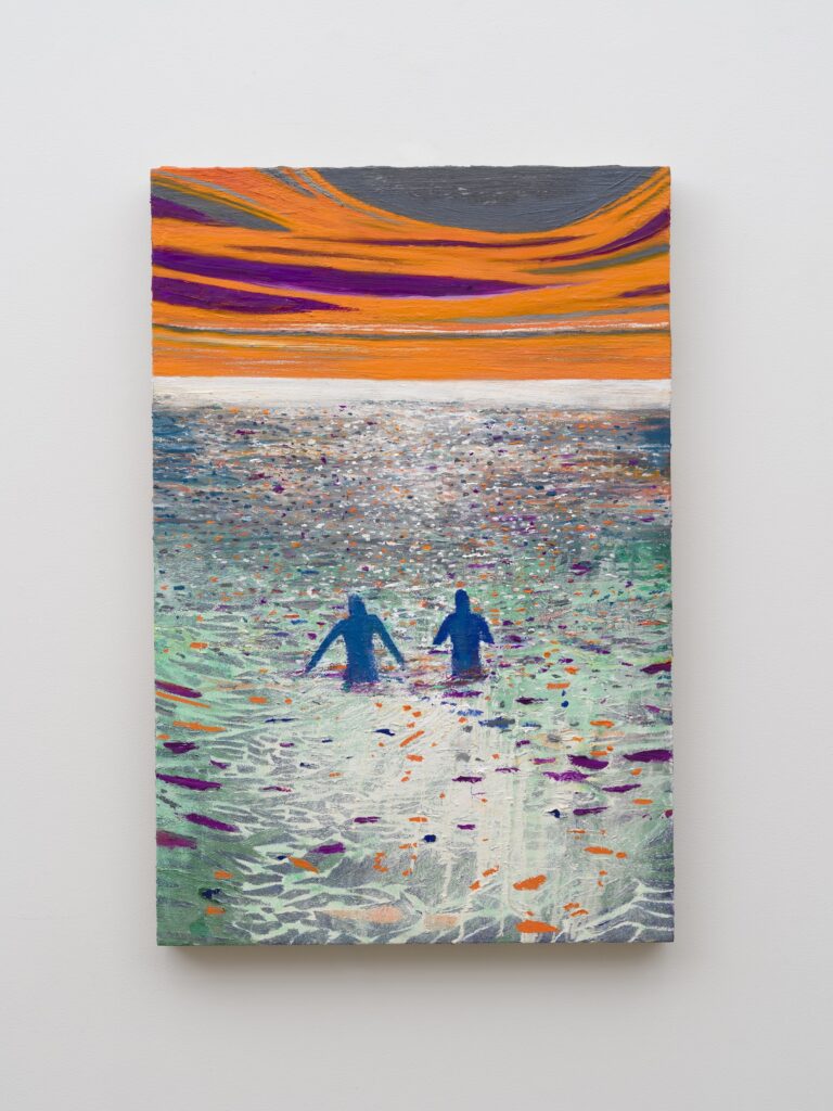 This image depicts an artwork by Raffi Kalenderian titled "Bathers." This artwork was created in 2024 and measures 36" x 24" [HxW] (91.44 x 60.96 cm). Its medium is Oil on linen.