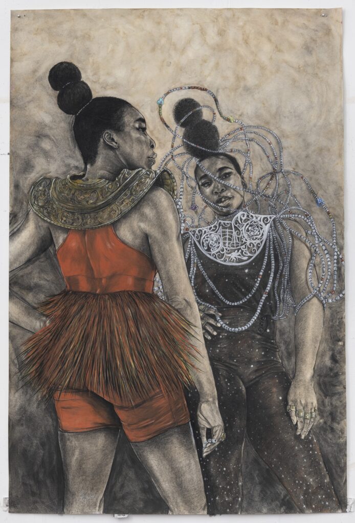 This image illustrates a link to the exhibition titled Andrea Bowers<br>Robert Pruitt<br>Deborah Roberts in<br><i>Get in the Game: Sports, Art, Culture</i>