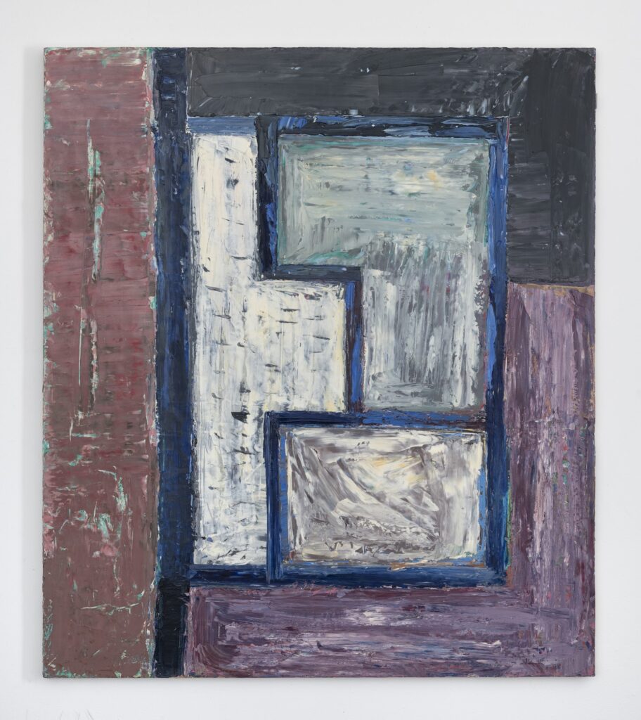 This image depicts an artwork by Louise Fishman titled "NEIGHBOR ROSICKY." This artwork was created in 1978 and measures 48" x 41" [HxW] (121.92 x 104.14 cm). Its medium is Oil on linen.