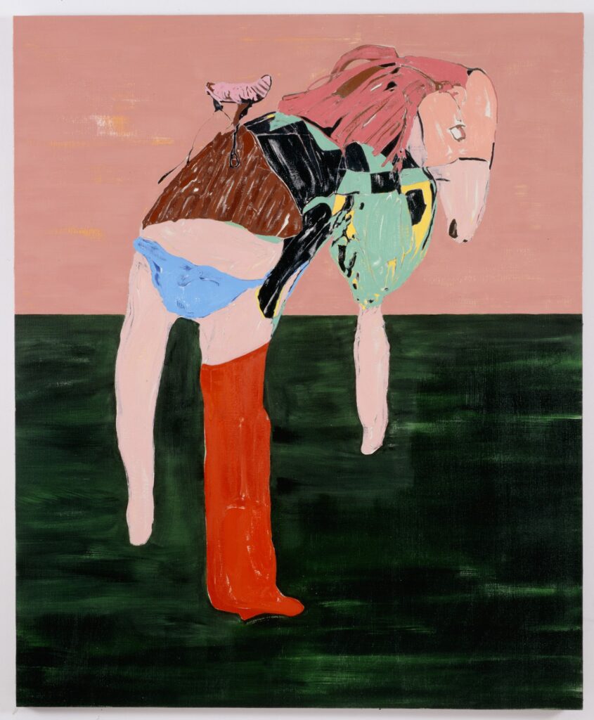 This image depicts an artwork by Nicola Tyson titled "Blue Knickers." This artwork was created in 2008 and measures 72" x 59" [HxW] (182.88 x 149.86 cm). Its medium is Oil on linen.