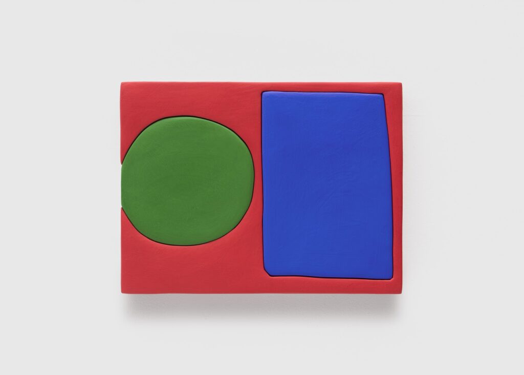 This image depicts an artwork by Sadie Benning titled "12 x 16, B." This artwork was created in 2023-2024 and measures 12" x 16" [HxW] (30.48 x 40.64 cm). Its medium is Wood, aqua resin, casein, and acrylic gouache.