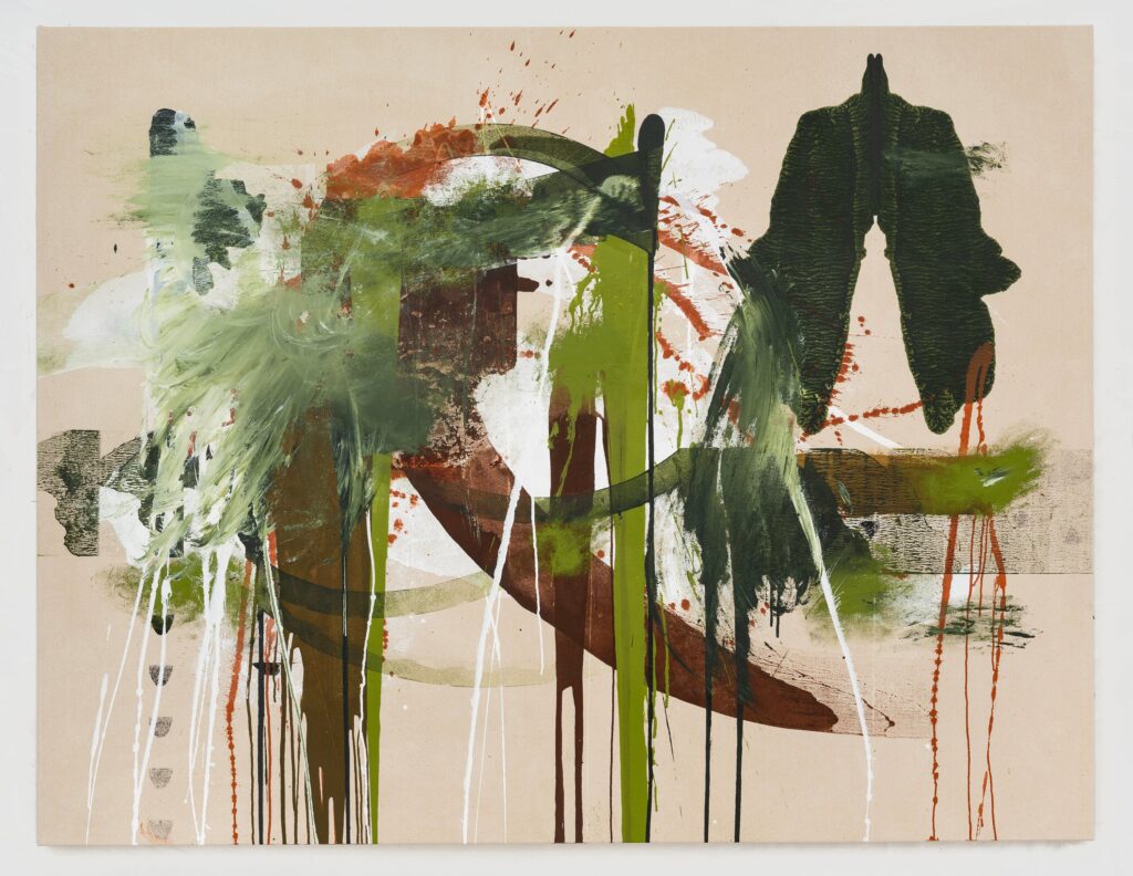 This image depicts an artwork by Elizabeth Neel titled "March to May." This artwork was created in 2024 and measures 61" x 79" [HxW] (154.94 x 200.66 cm). Its medium is Acrylic on canvas.