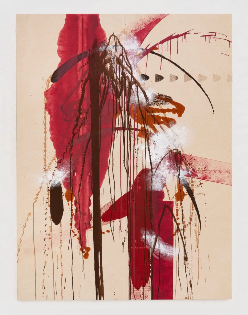 This image depicts an artwork by Elizabeth Neel titled "Hand Holding." This artwork was created in 2025 and measures 78" x 58" [HxW] (198.12 x 147.32 cm). Its medium is Acrylic on canvas.