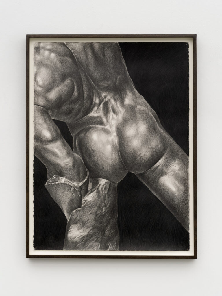 This image depicts an artwork by Karl Haendel titled "Great Ass at the Met 3." This artwork was created in 2024 and measures 30" x 22" [HxW] (76.2 x 55.88 cm)32 ³⁄₈" x 24 ³⁄₄" x 1 ³⁄₄" [HxWxD] (82.23 x 62.86 x 4.44 cm) framed. Its medium is Pencil on paper.