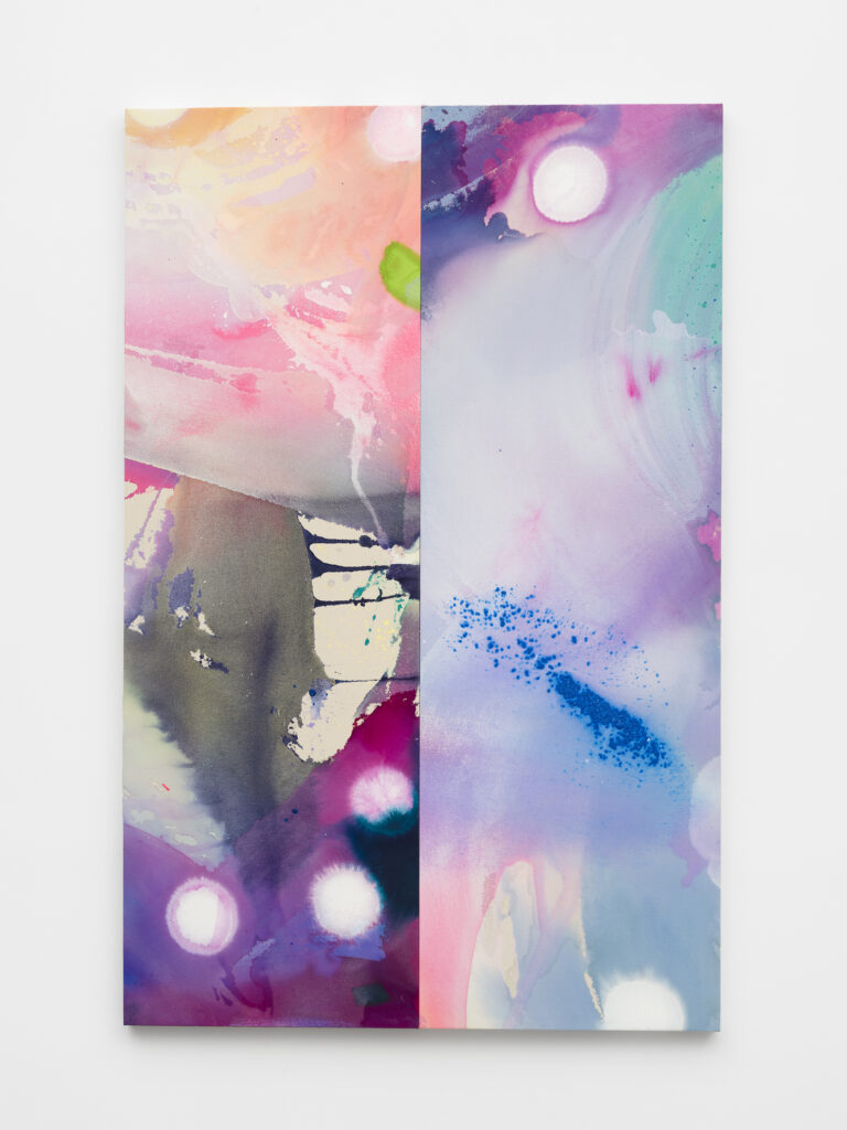This image depicts an artwork by Kim DeJesus titled "Rootspell." This artwork was created in 2025 and measures 71" x 46" [HxW] (180.34 x 116.84 cm). Its medium is Acrylic, oil, mixed-media on canvas.