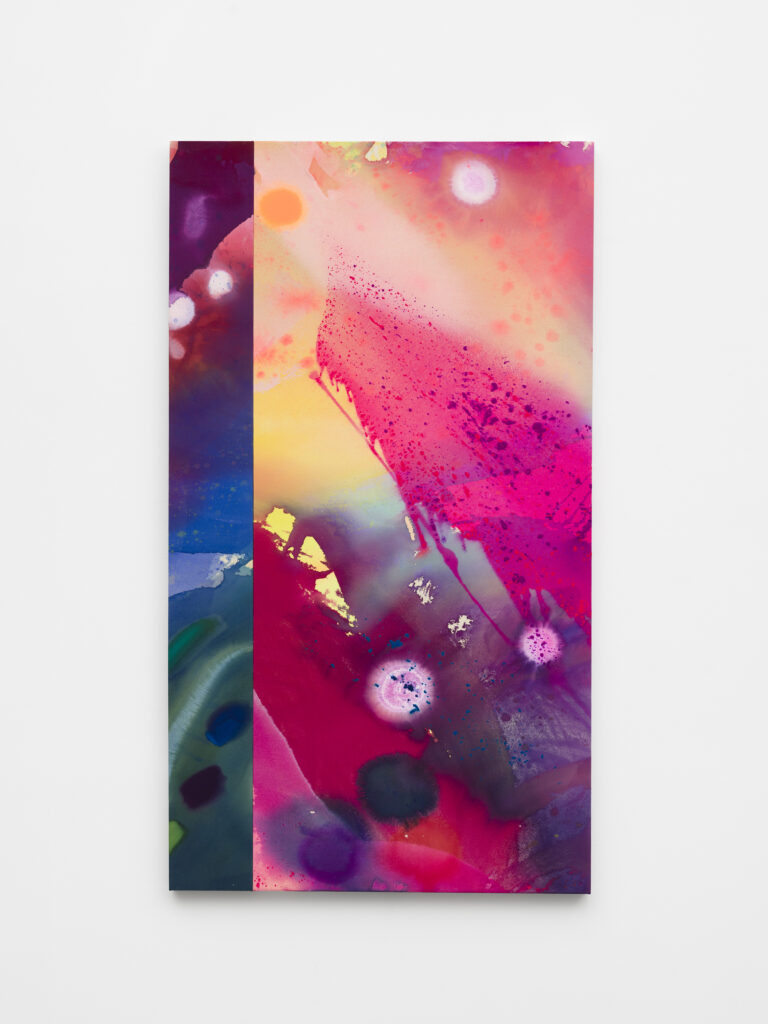 This image depicts an artwork by Kim DeJesus titled "This is the part I keep." This artwork was created in 2025 and measures 66 ¹⁄₂" x 37 ¹⁄₂" [HxW] (168.91 x 95.25 cm). Its medium is Acrylic and mixed-media on canvas.